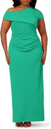 Adrianna Papell Asymmetric Drape Sheath Gown in Flora Green at Nordstrom, Size 16W