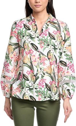 Jones New York Y-Neck Linen-Blend Top