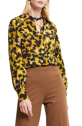 ottod'Ame Satin Shirt With Abstract Pattern in Yellow at Nordstrom, Size 38 It