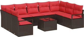 vidaXL Conjunto De Sof&aacute;s De Jard&iacute;n 10 Uds. Marr&oacute;n Y Rojo Vidaxl