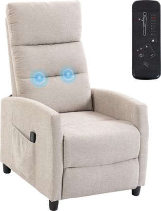 HOMCOM Homcom Sill&oacute;n De Masaje Reclinable 160&deg; Con Reposapi&eacute;s, Mando, 2 Zonas De Masaje, Respaldo Alto, Asiento De Muelles, Bolsillos, Tapizado En Chenilla