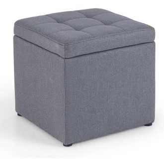 Costway Square Storage Ottoman Linen Fabric Upholstered Footstool-Grey
