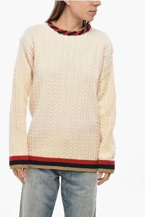 Gucci Pullover Girocollo in Misto Cashmere Cable Knit con Dettagli taglia Xs