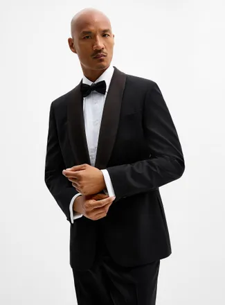Le 31 Mens Black tuxedo jacket Wool weave by Marzotto London fit - Semi-slim