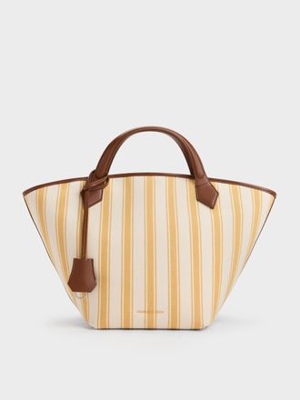 Charles & Keith Large Ivanna Canvas Striped Tote Bag