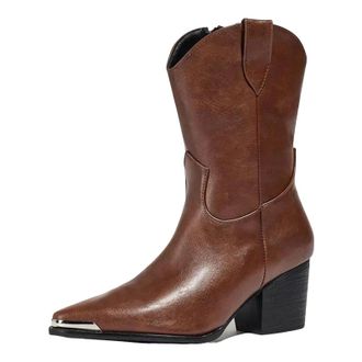 Generic Womens Luxury Mid Calf Boots Vintage Style Pointed Toe High Block Heel With Side Zipper For Daily Leisure Wear