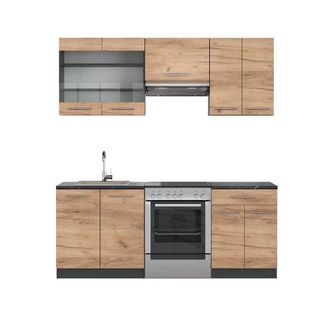 Vicco Mueble De Cocina Fame-line, Oro Power Roble/antracita, 200 Cm Sin Encimera