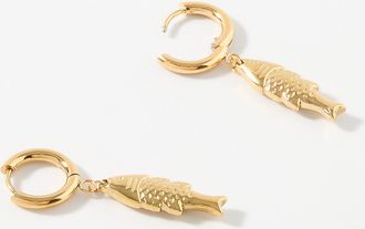 Simons Womens Gold fish small Hoop Earrings