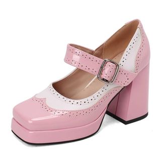 Generic Womens Elegant Retro Mary Jane High Heels Thick Heel Square Toe Elegant Footwear for Stylish Occasions, pink, 8.5 UK