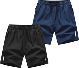 Generic RLEHJN 2 Pack Gym Shorts Men Zip Pocket Summer Casual Outdoor Running Sports Elasticated Waist Short Pants Quick Dry Athletic Workout Training Shorts 