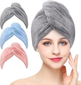 OEM Turbante De Microfibra Para El Cabello, Turbante Para El Torso, Con Broches, Lazo Para El Cuello Y Gorro (gris, Rosa, Azul)