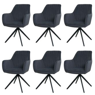 Hhg Lote De 6 Silla De Comedor Hhg 499, Silla De Cocina Sill&oacute;n Reposabrazos, Giratoria Posici&oacute;n Autom&aacute;tica Tela/textil, Antracita