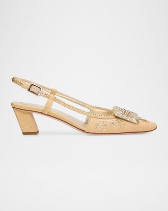 Roger Vivier 45mm Belle Vivier Embellished Canvas Slingback Pumps