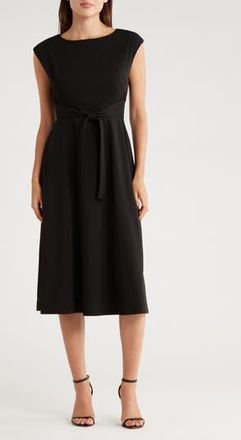 Calvin Klein Cap Sleeve Scuba Crepe Midi Dress in Black at Nordstrom Rack, Size 10