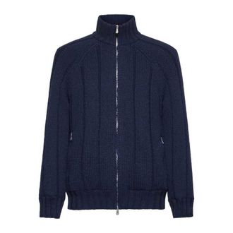 Brunello Cucinelli Navy Wool Zip Knit Jacket, Brand Size 52 (US Size 42)