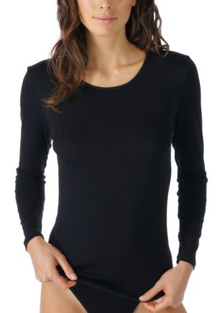 Mey Langarmshirt MEY Noblesse, Damen, Gr. 38, schwarz, Feinripp, Obermaterial: 100% Baumwolle, unifarben, Basic normal, Rundhals, eingefasste Kante, Shirt