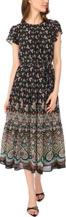 CeCe by Cynthia Steffe Floral Print Flutter Sleeve Midi Dress in Alpine Green at Nordstrom, Size Xx-Large
