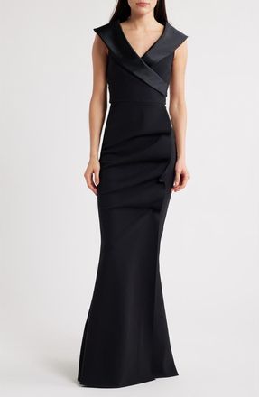 La Petite Robe Di Chiara Boni Fiy Satin Trim Mermaid Gown in Nero at Nordstrom, Size 14 Us