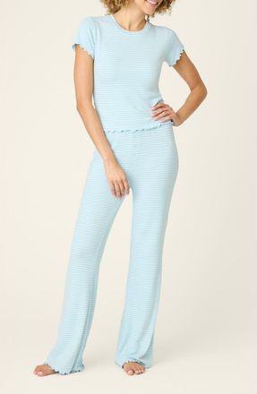 PJ Salvage Sweet Stripe Short Sleeve Pajamas in Morning Blue at Nordstrom, Size X-Small