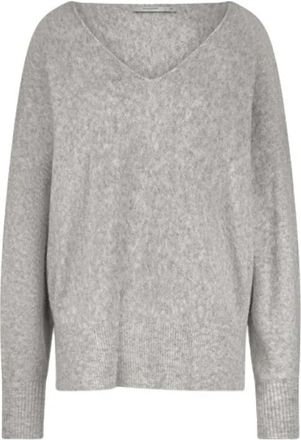 Summum Oversized Wollen Blend Gebreide Trui - Dames - V-hals truien - Grijs - S - Wol - Truien & Vesten