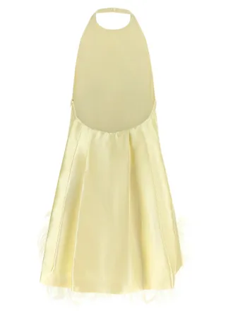 Self Portrait Feather-Trimmed Structured Silk Dress - Yellow