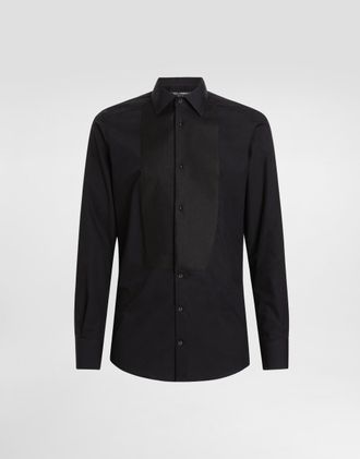 Dolce & Gabbana Cotton Poplin Gold-fit Tuxedo Shirt - Man Shirts Black 37