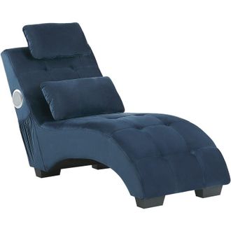 Beliani Chaise Longue SIMORRE Velvet Dark Blue with Built-In Bluetooth Speaker