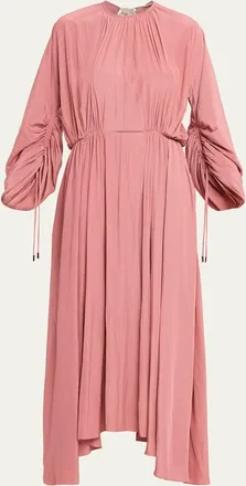 Lanvin Gathered Charmeuse Long-Sleeve Maxi Dress