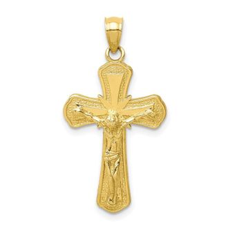 Diamond2Deal 10k Yellow Gold Polished Textured Crucifix Pendant