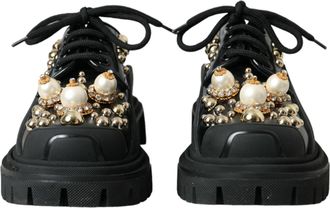 Dolce & Gabbana Black Leather Trekking Derby Embellished Womens Shoes (Pre-Owned)