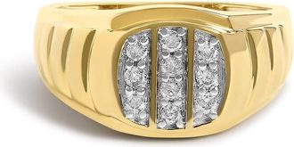 House of Brilliance Mens 14K Yellow Gold Plated Sterling Silver 1/3 Cttw Diamond Grooved Band Ring