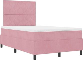 vidaXL Box Spring Bed with Mattress Pink 120 x 200 cm Velvet vidaXL