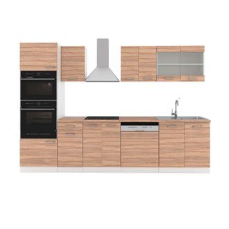 Vicco Mueble De Cocina R-line, Sonoma/blanco, 300 Cm Con Armario Alto, Et Roble