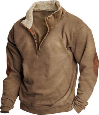 Generic Sweatshirts for Men UK Cowboy Western Fleece Lined Bull Head Print Jacket Aztec Quarter Zip V Neck Pullover Vintage 1/4 Zip up Stand Collar Country Sw