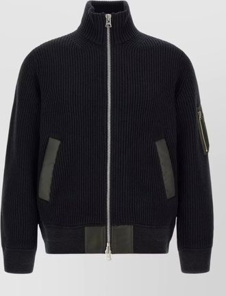 sacai wool ribbed zip-up jumper