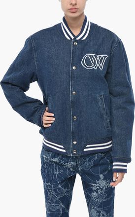 Off-white Denim Bomber VARSITY with Embroidered Logo Off-White