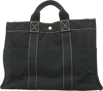 Herm&egrave;s Black Canvas Tote Bag (Pre-Owned)