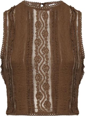 Charo Ruiz Ibiza Truien & Vesten, Dames, Bruin, S, Katoen, Mesh Katoen Bruine Mouwloze Top