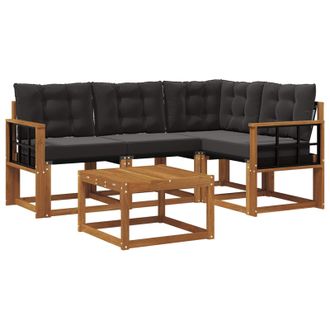 vidaXL Conjunto De Sof&aacute;s De Exterior Con Coj&iacute;n 5 Pcs Natural Y Negro Vidaxl