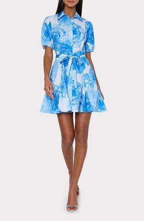 Milly Juni Floral Stretch Cotton Poplin Mini Shirtdress in Blue Multi at Nordstrom, Size 10