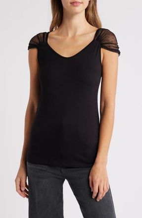 Loveappella Mesh Dot Top in Black at Nordstrom, Size X-Large
