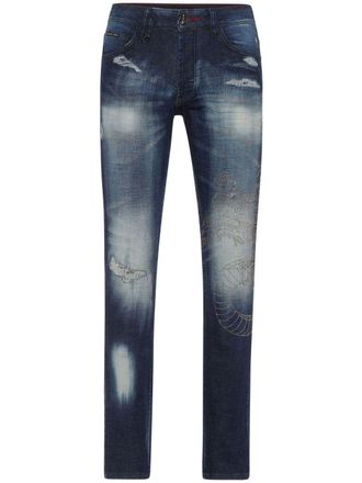 Philipp Plein Jeans Super Straight con dettsglio drago - Blu
