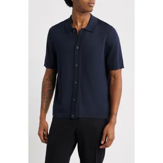 Open Edit Short Sleeve Button-Up Cardigan in Navy Seaborne at Nordstrom, Size Xx-Large