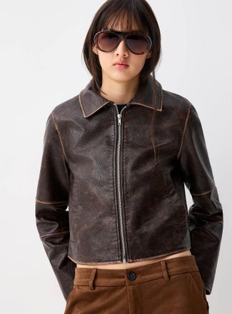 Noisy May Womens Vintage-style faux-leather coat