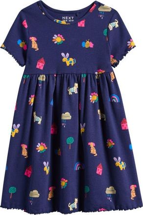 Next Kids Print Rib Knit Dress in Blue at Nordstrom, Size 12-18M