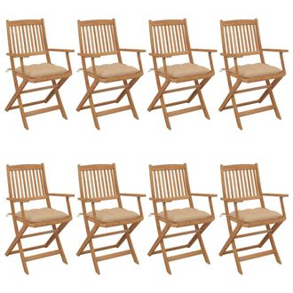 vidaXL Sillas De Jard&iacute;n Plegables 8 Uds Y Cojines Madera Maciza Acacia Vidaxl