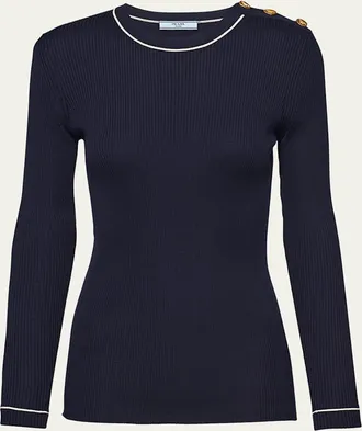 Prada Silk Knit Top with Shoulder Buttons