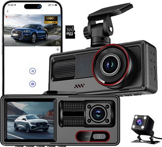 OEM 3 C&aacute;maras Delanteras Y Traseras, C&aacute;mara De Salpicadero Wifi Con Tarjeta Sd De 32 Gb, C&aacute;mara Gran Angular De 140&deg;, Visi&oacute;n Nocturna, Wdr, Sensor G, Modo