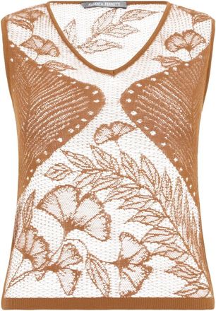 Alberta Ferretti Bloemen mouwloze top - Dames - Tops zonder mouwen - Beige - 2XS - Polyester - Tops