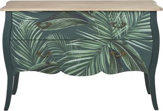 Maisons du monde C&oacute;moda con 2cajones estilo vintage de madera verde con hojas 121 cm